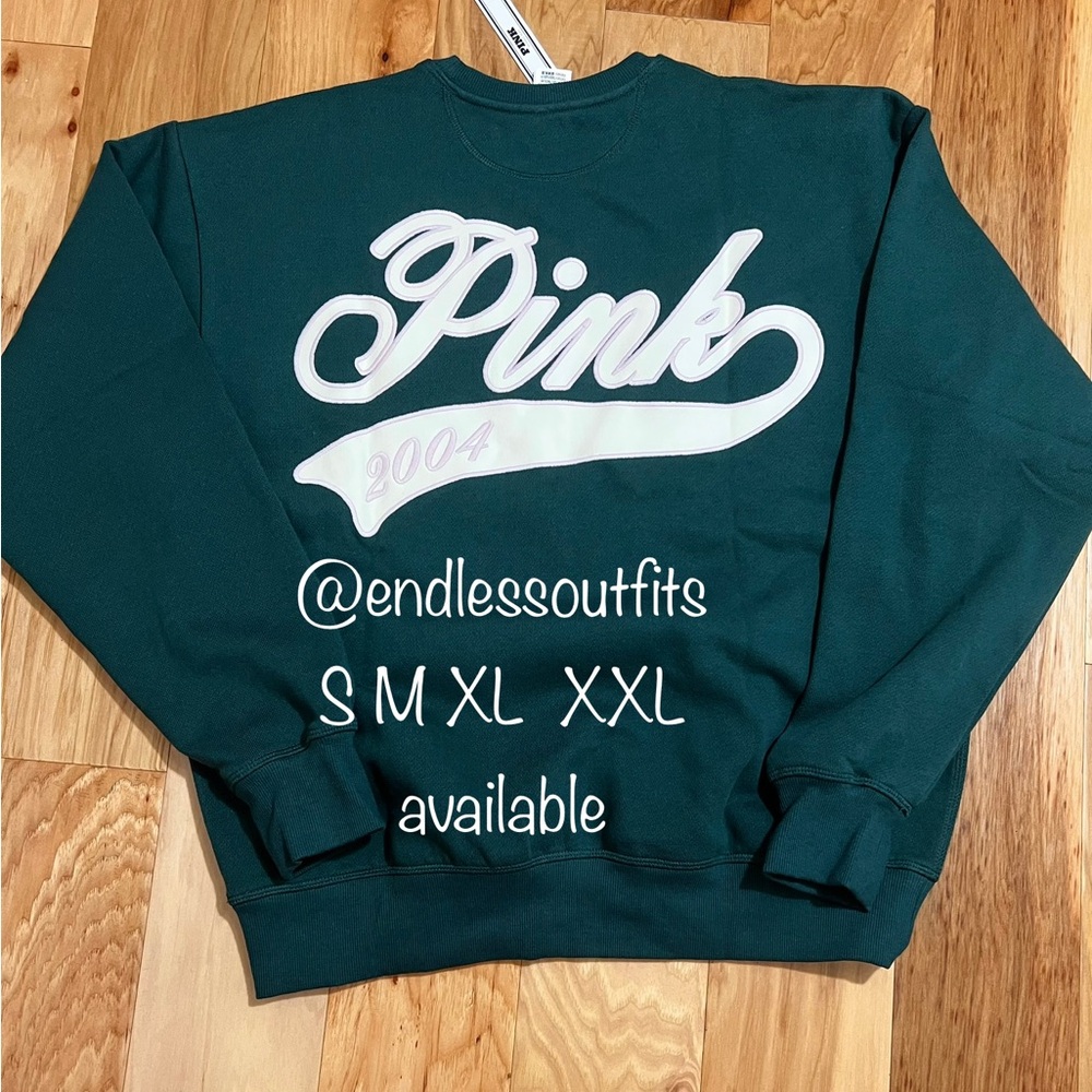 VS PINK LIMITED EDITION DEEP FOREST GREEN SWEATSHIRT EMBROIDERED LOGO